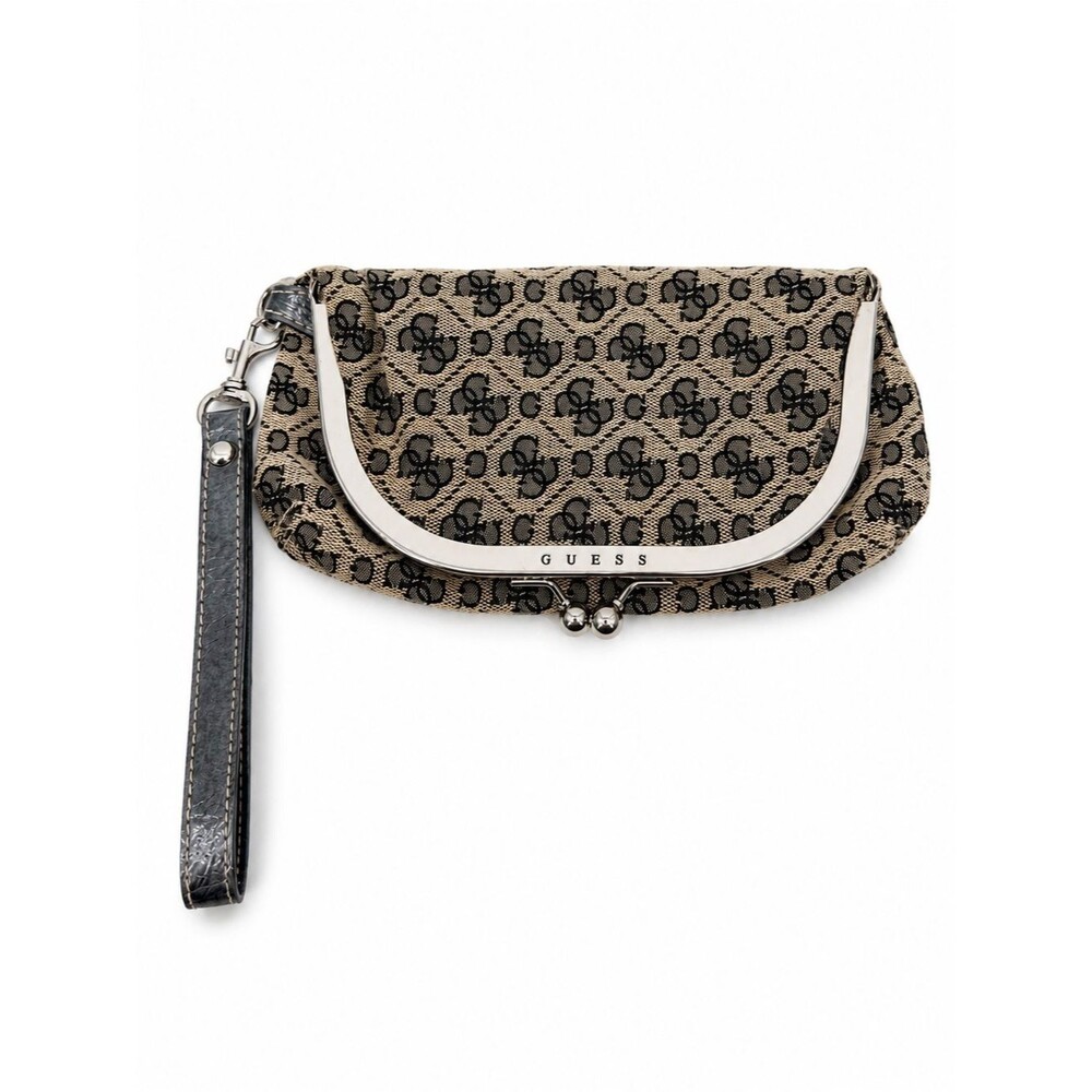 Guess Monogram Wallet Clutch Bag Foldover Kiss-Lock Y2k Style Evening